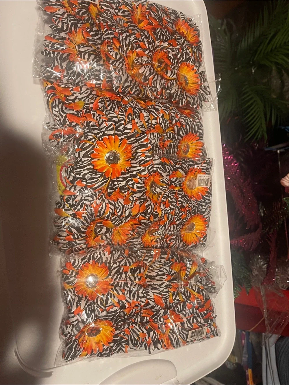 4 dozen Black & White Zebra Sunflower craft flower heads Orange Floral Accent